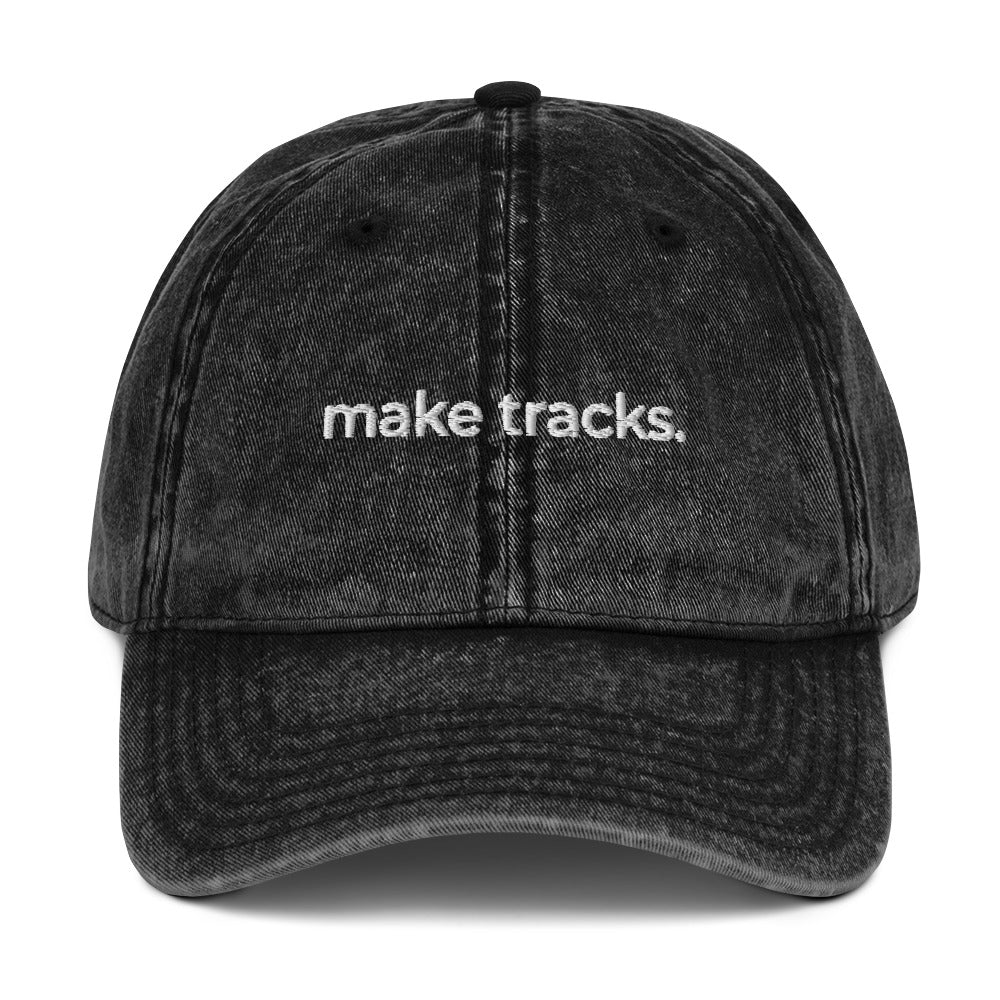 Make Tracks vintage cap in washed black, front