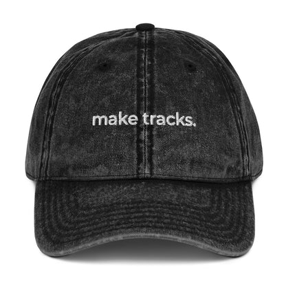 Make Tracks vintage cap in washed black, front